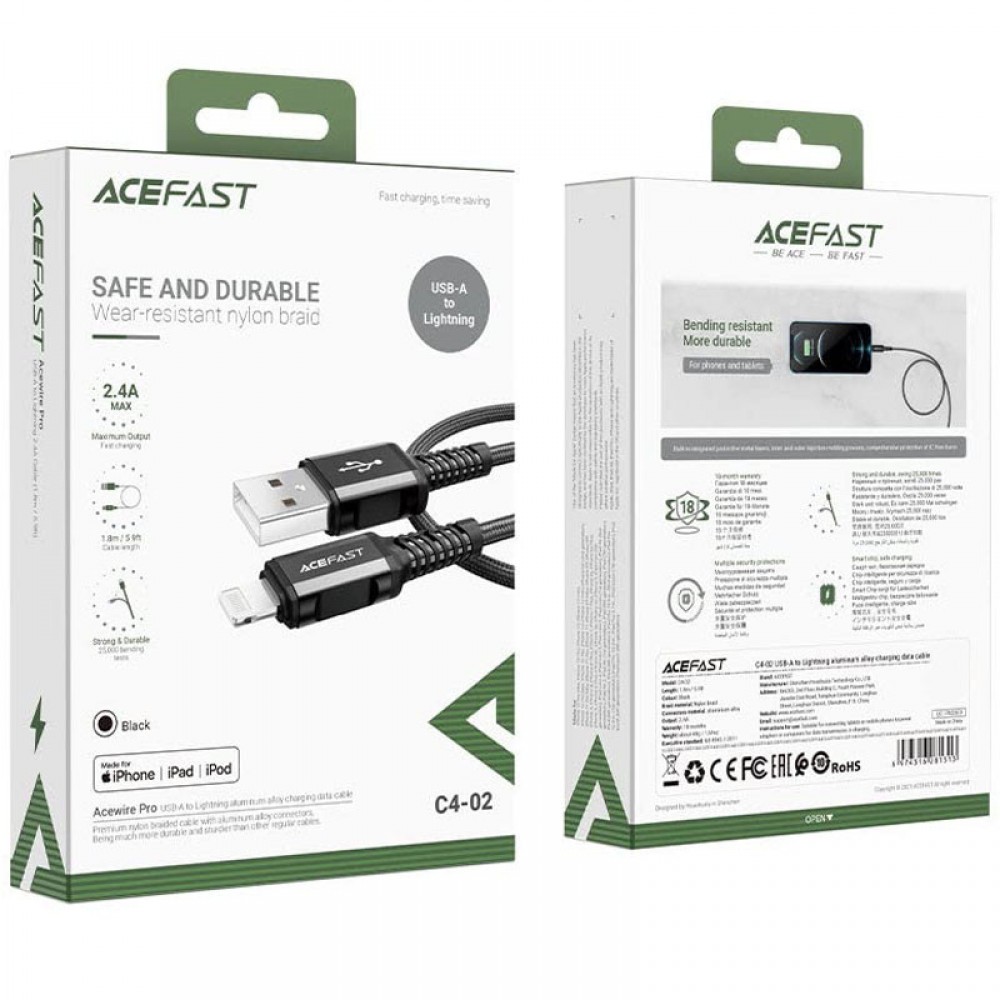 Дата кабель Acefast MFI C4-02 USB-A to Lightning aluminum alloy (1.8m)