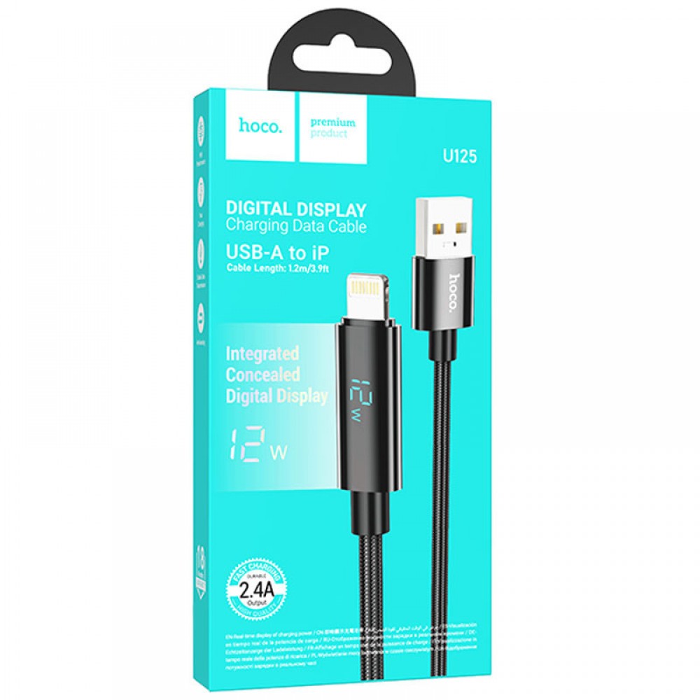 Дата кабель Hoco U125 Benefit 2.4A USB to Lightning with display (1.2m)