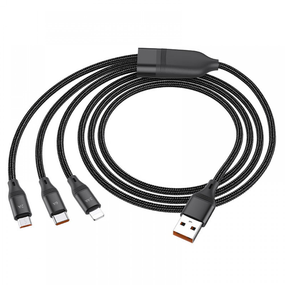 Дата кабель Hoco U104 Ultra 6A 3in1 Lightning-MicroUSB-Type-C (1.2m) Дата кабель Hoco U104 Ultra 6A 3in1 Lightning-MicroUSB-Type-C (1.2m)