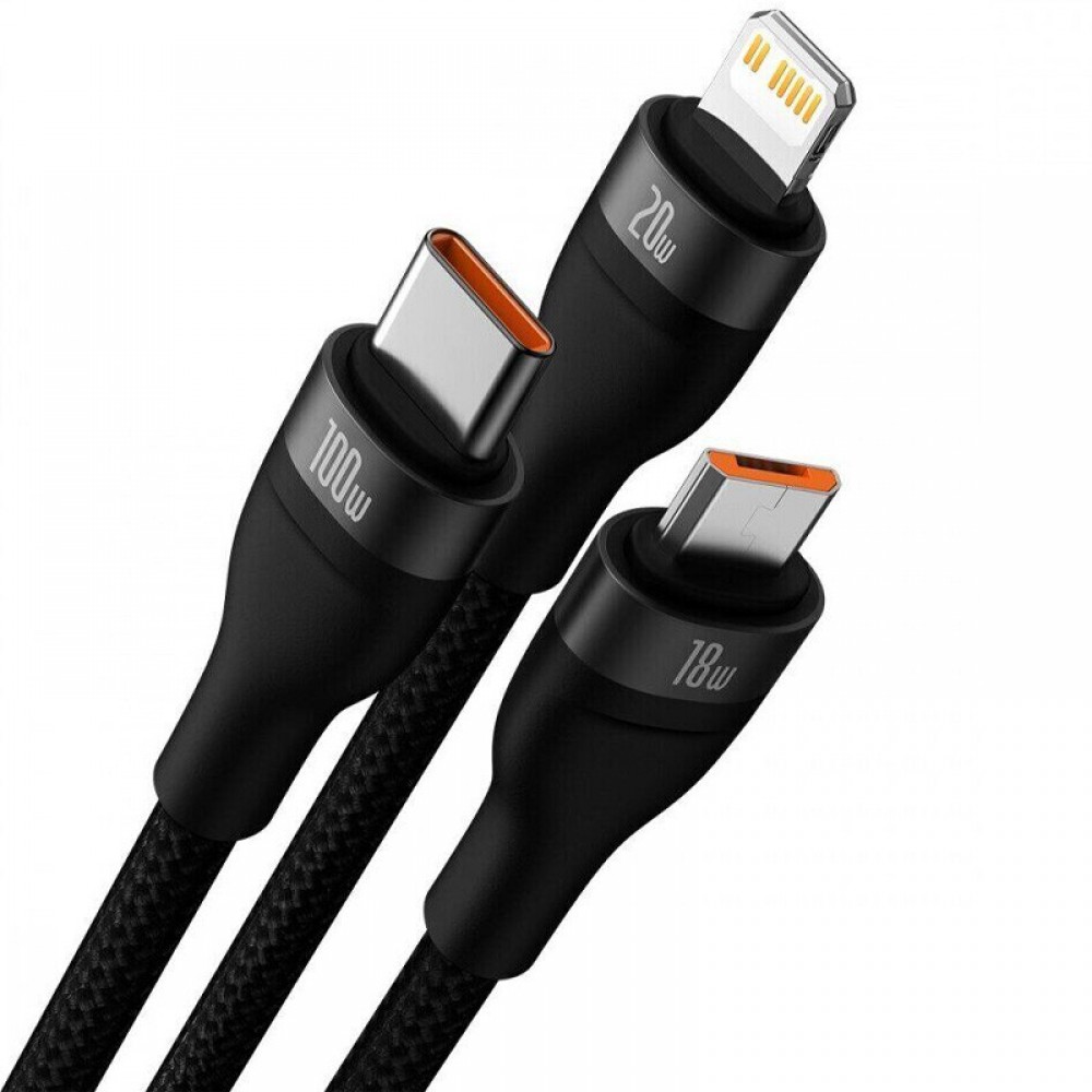 Дата кабель Baseus Flash Series 2 USB to MicroUSB-Lightning-Type-C 100W (1.2m) (CASS03000)