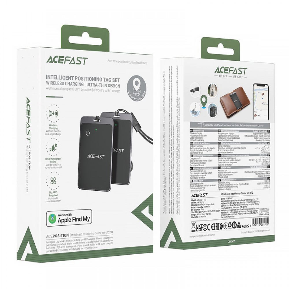 Трекер Acefast S3 Metal Card 100 mAh (2ps) Трекер Acefast S3 Metal Card 100 mAh (2ps)