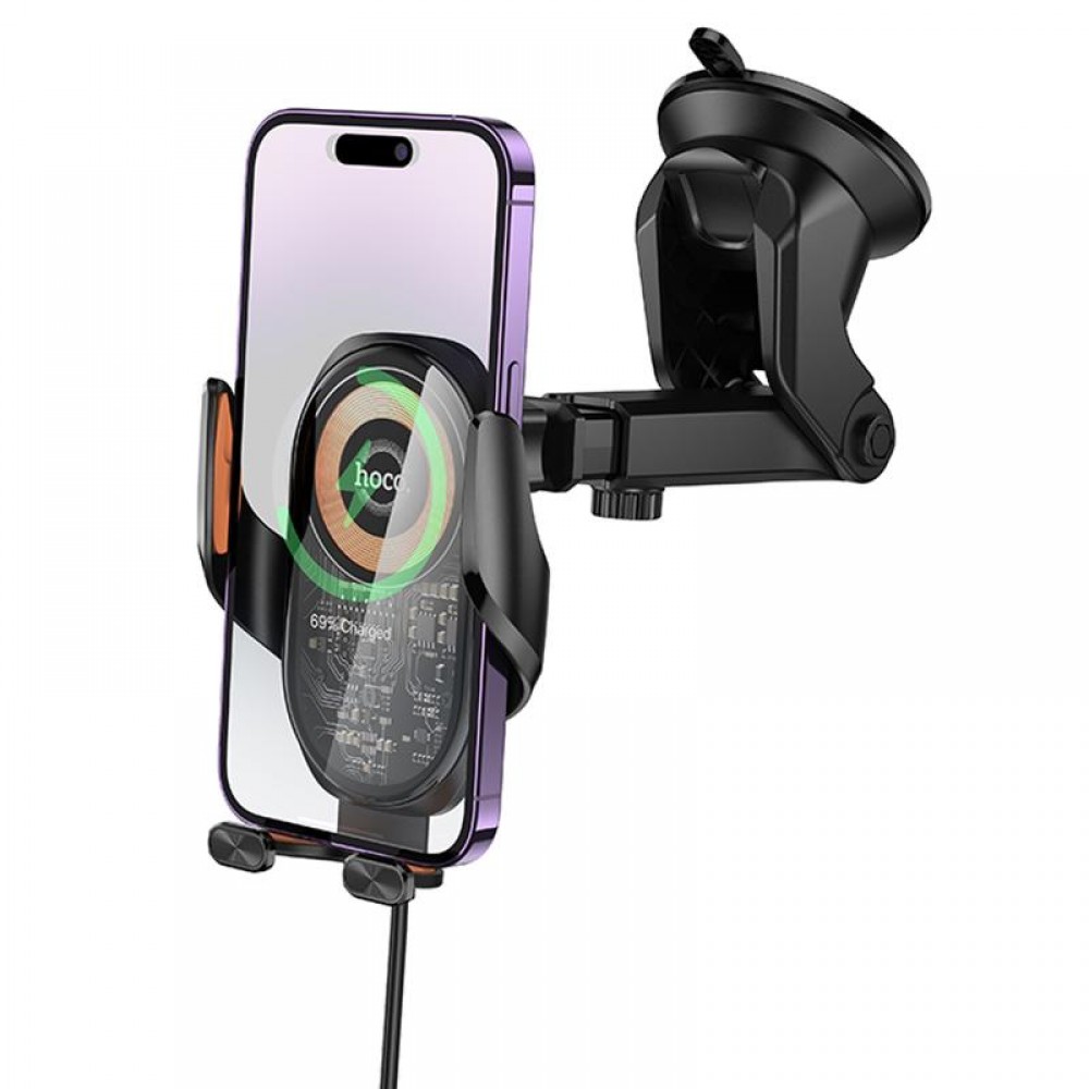 Автотримач з БЗП Hoco HW34 Blue whale 3-axis linkage wireless 15W (center console)