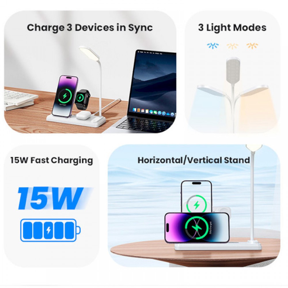 БЗП Usams US-CD195 15W 4in1 Wireless Charging Holder With Table Lamp