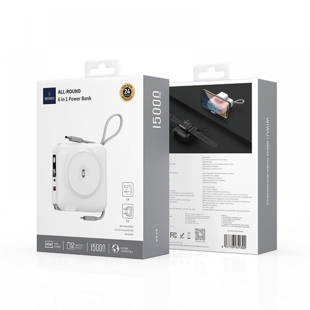 Портативний ЗП Power Bank WIWU Wi-P051 6 in 1 PD45W з БЗП 15000 mAh Портативний ЗП Power Bank WIWU Wi-P051 6 in 1 PD45W з БЗП 15000 mAh
