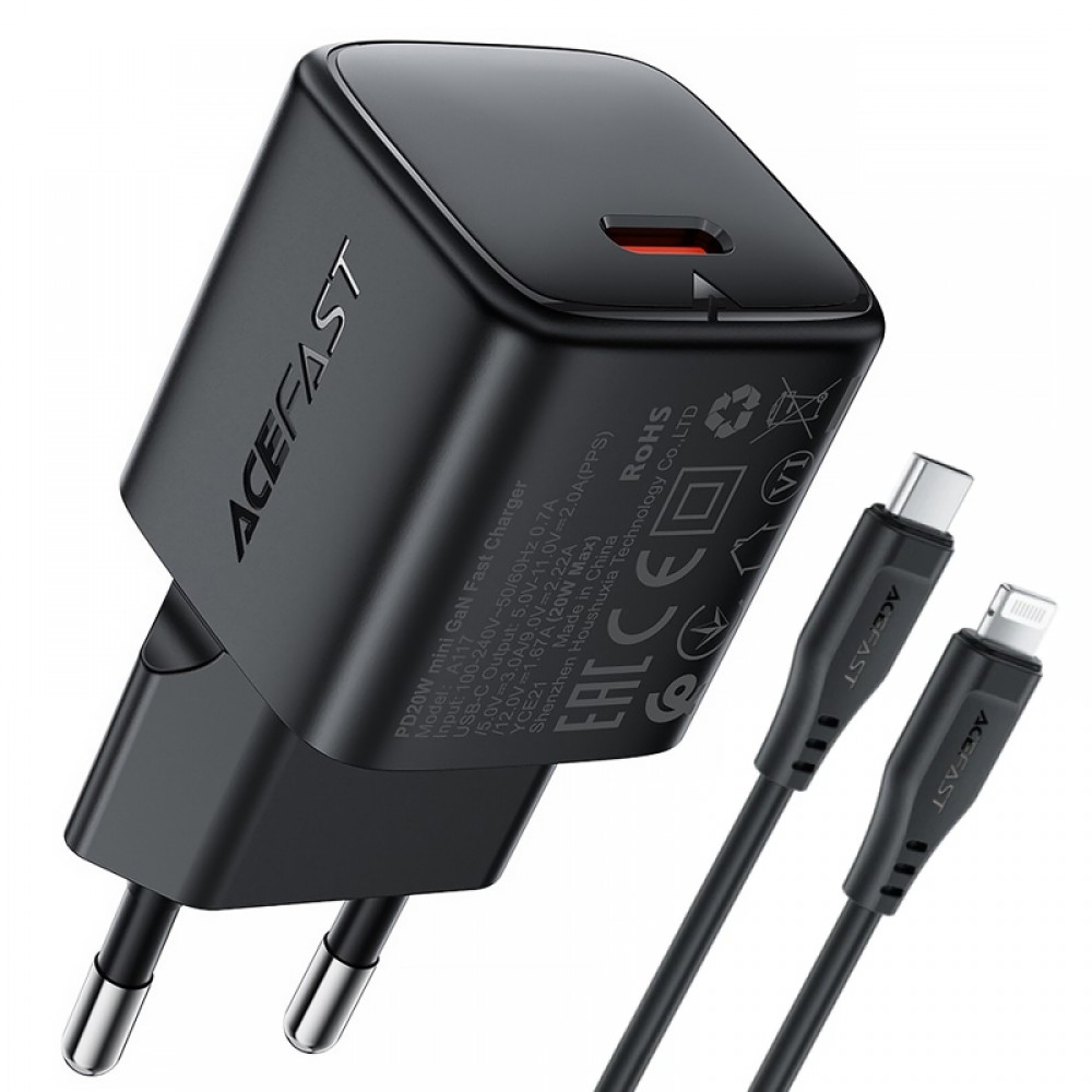 СЗУ Acefast A117 mini PD20W GaN (1USB-C) + кабель Type-C to Lightning