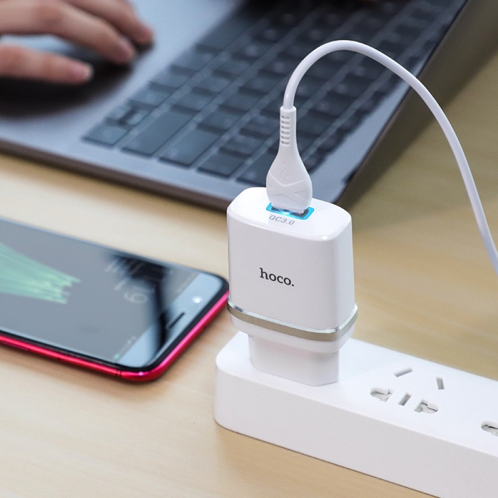 СЗУ Hoco C12Q Smart QC3.0 3A (1USB-A) + кабель USB to MicroUSB