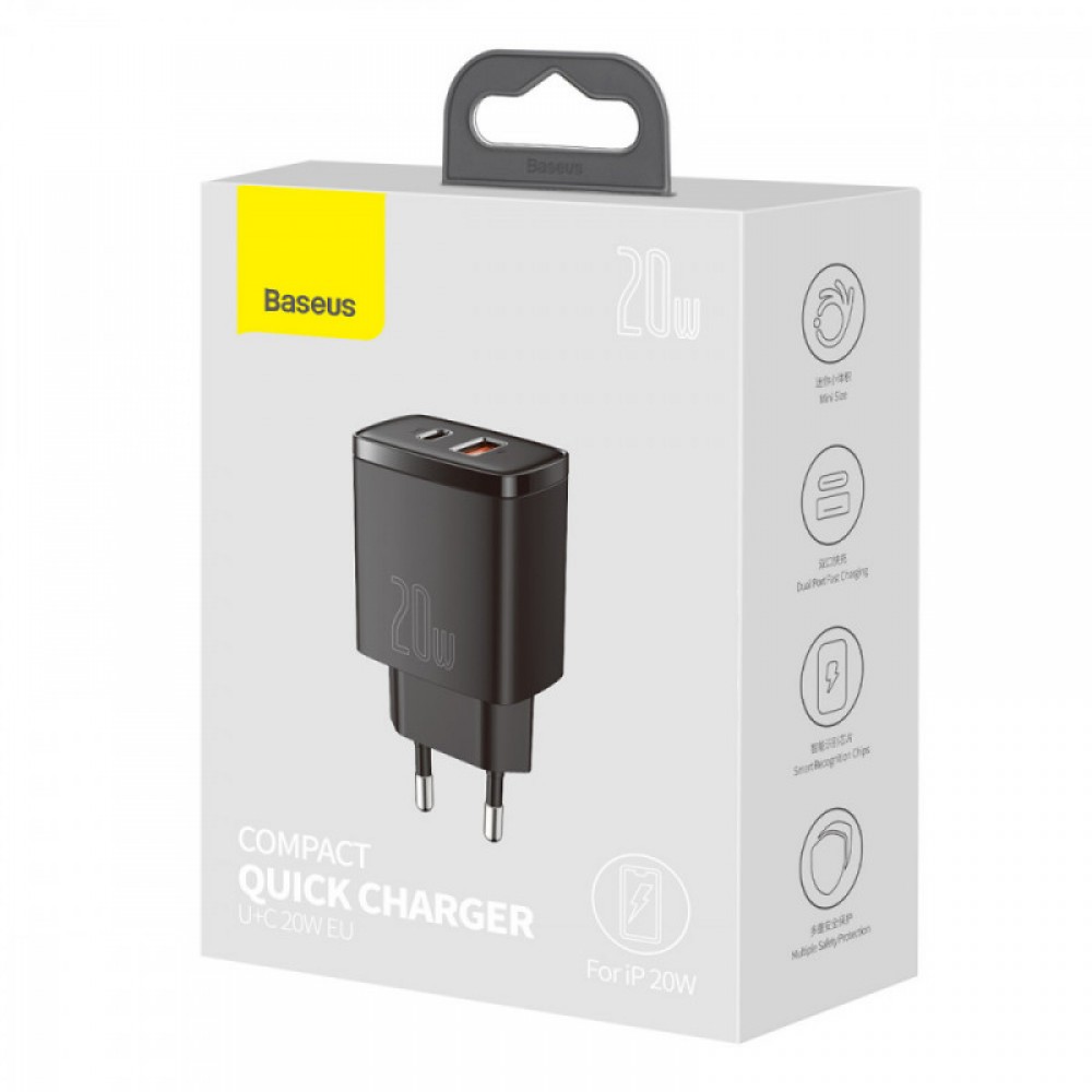МЗП Baseus Compact Quick Charger 20W QC+ PD (Type-C + 1USB) (CCXJ-B) МЗП Baseus Compact Quick Charger 20W QC+ PD (Type-C + 1USB) (CCXJ-B)