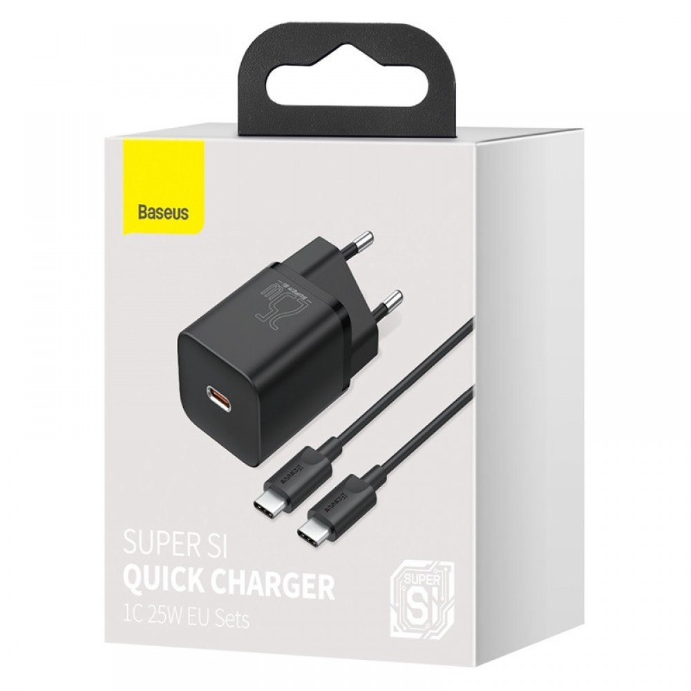 МЗП Baseus Super Si Quick Charger 1C 25W + Cable Type-C to Type-C 3A (1m) (TZCCSUP-L)