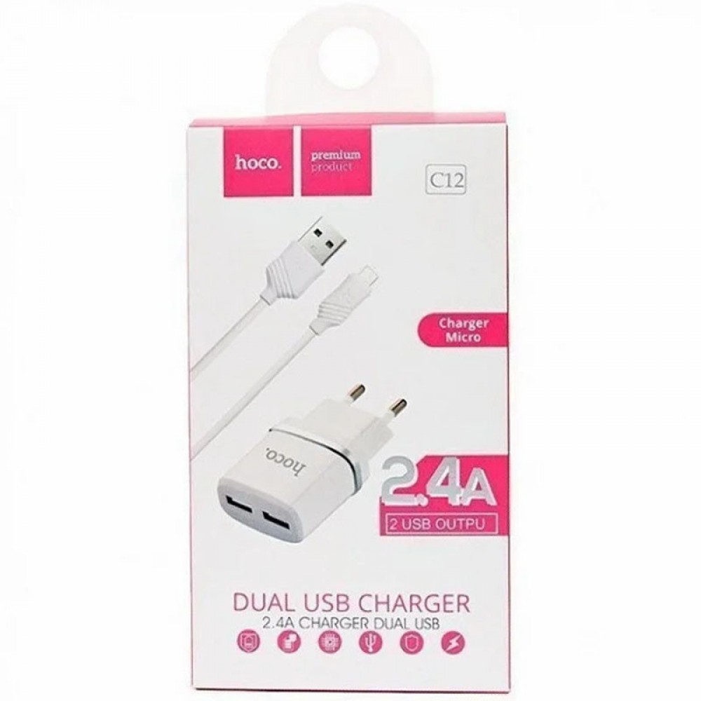 МЗП Hoco C12 Charger + Cable (Micro) 2.4A 2USB МЗП Hoco C12 Charger + Cable (Micro) 2.4A 2USB