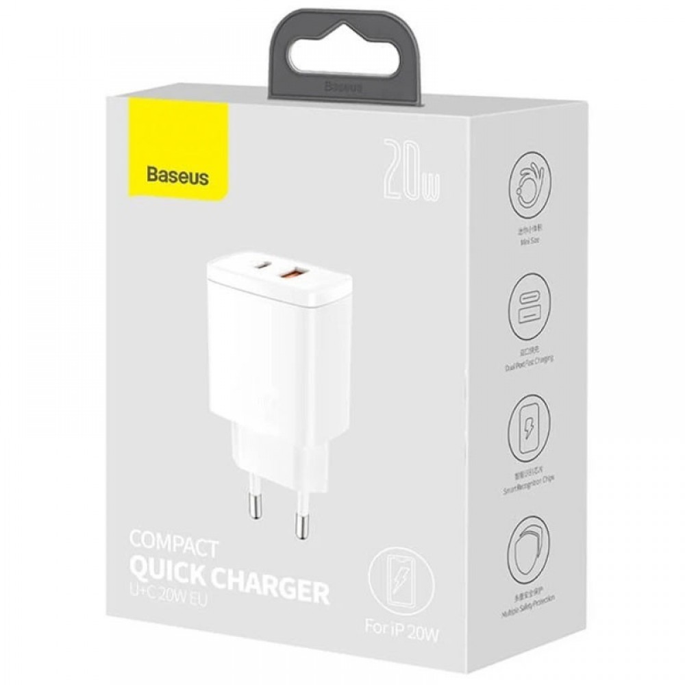 СЗУ Baseus Compact Quick Charger 20W QC+ PD (Type-C + 1USB) (CCXJ-B)