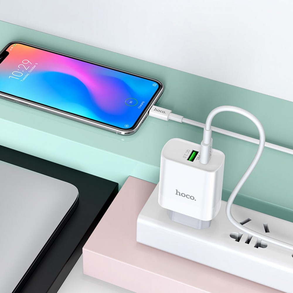 СЗУ Hoco C80A Rapido PD20W+QC3.0 (1USB-A/1C) + кабель Type-C to Type-C