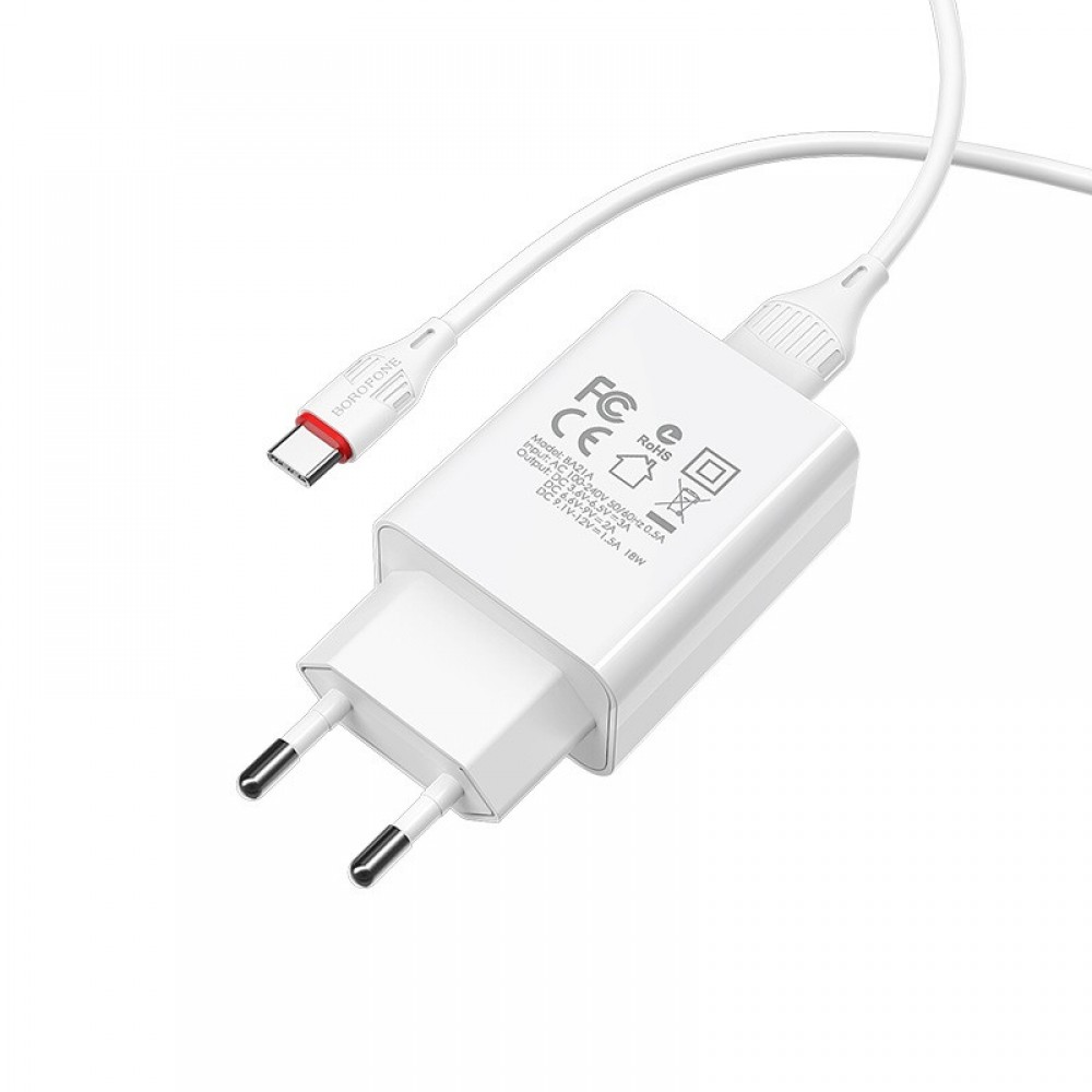 СЗУ Borofone BA21A Long journey QC3.0 3A (1USB-A) + кабель USB to Type-C