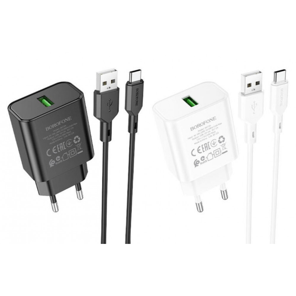 МЗП Borofone BA72A Spring QC3.0 (1USB-A) + кабель USB to Type-C МЗП Borofone BA72A Spring QC3.0 (1USB-A) + кабель USB to Type-C