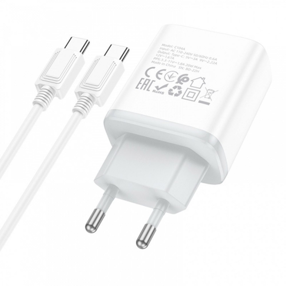 МЗП Hoco C104A PD20W (1USB-C) + кабель Type-C to Type-C МЗП Hoco C104A PD20W (1USB-C) + кабель Type-C to Type-C