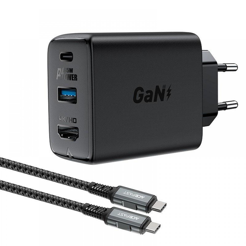 СЗУ Acefast A17 PD65W GaN (1USB-A/1C/1HDMI) + кабель Type-C to Type-C