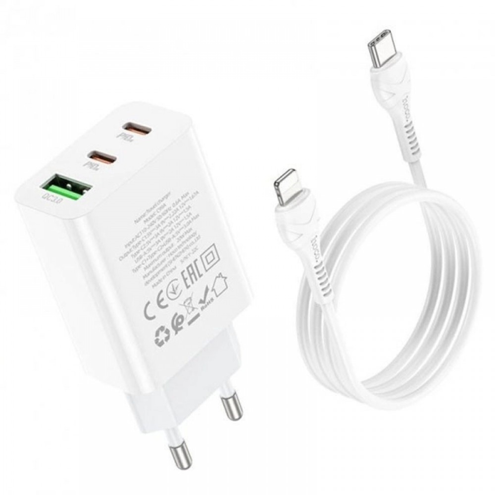 МЗП Hoco C99A PD20W+QC3.0 (1USB/2Type-C/3A) + Type-C to Lightning