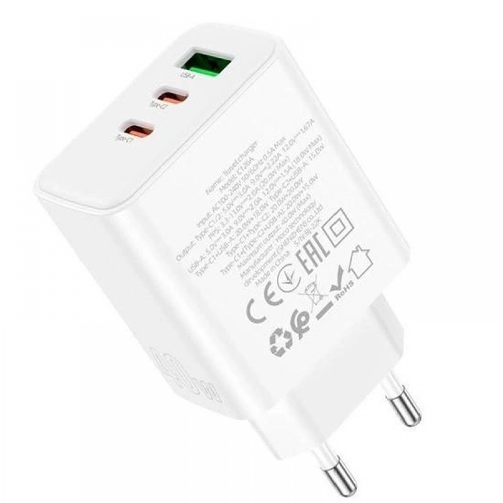 СЗУ Hoco C126A PD40W+QC3.0 (1USB/2Type-C)