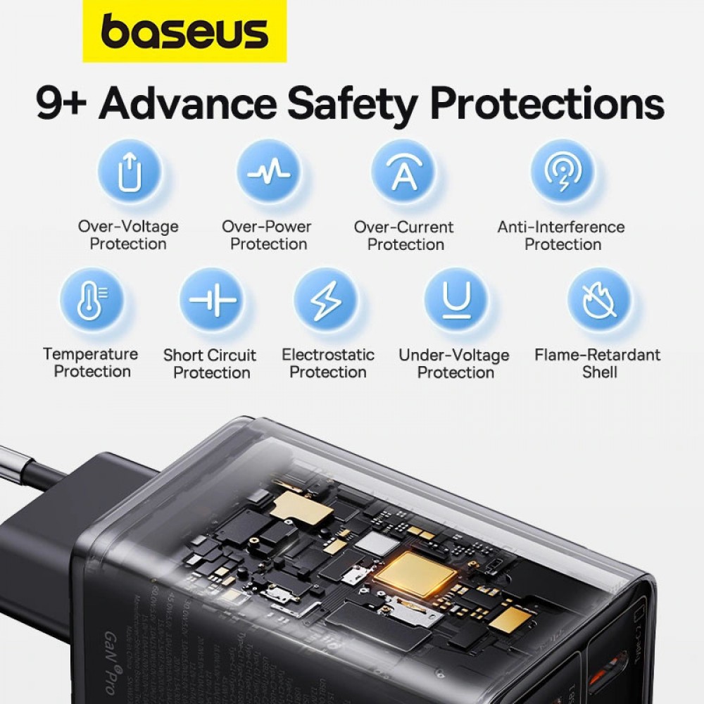 МЗП Baseus GaN6 Pro OS 2C+2U 65W + Type-C to Type-C 100W (1m) (P10162701)