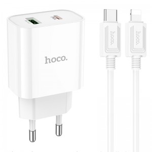СЗУ Hoco C80A Plus Rapido PD20W+QC3.0 (1USB-A/1C) + кабель Type-C to Lightning
