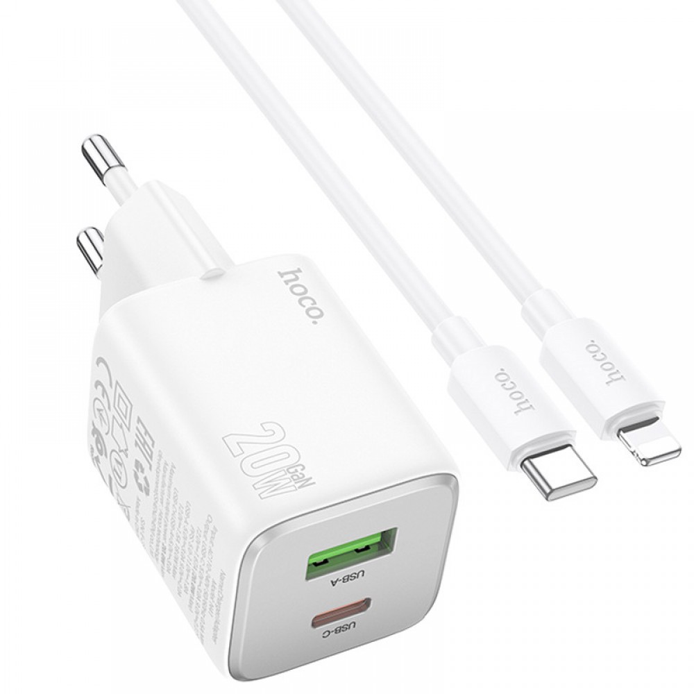 МЗП Hoco N41 Almighty PD20W+QC3.0 (1USB-A/1C) + кабель Type-C to Lightning МЗП Hoco N41 Almighty PD20W+QC3.0 (1USB-A/1C) + кабель Type-C to Lightning