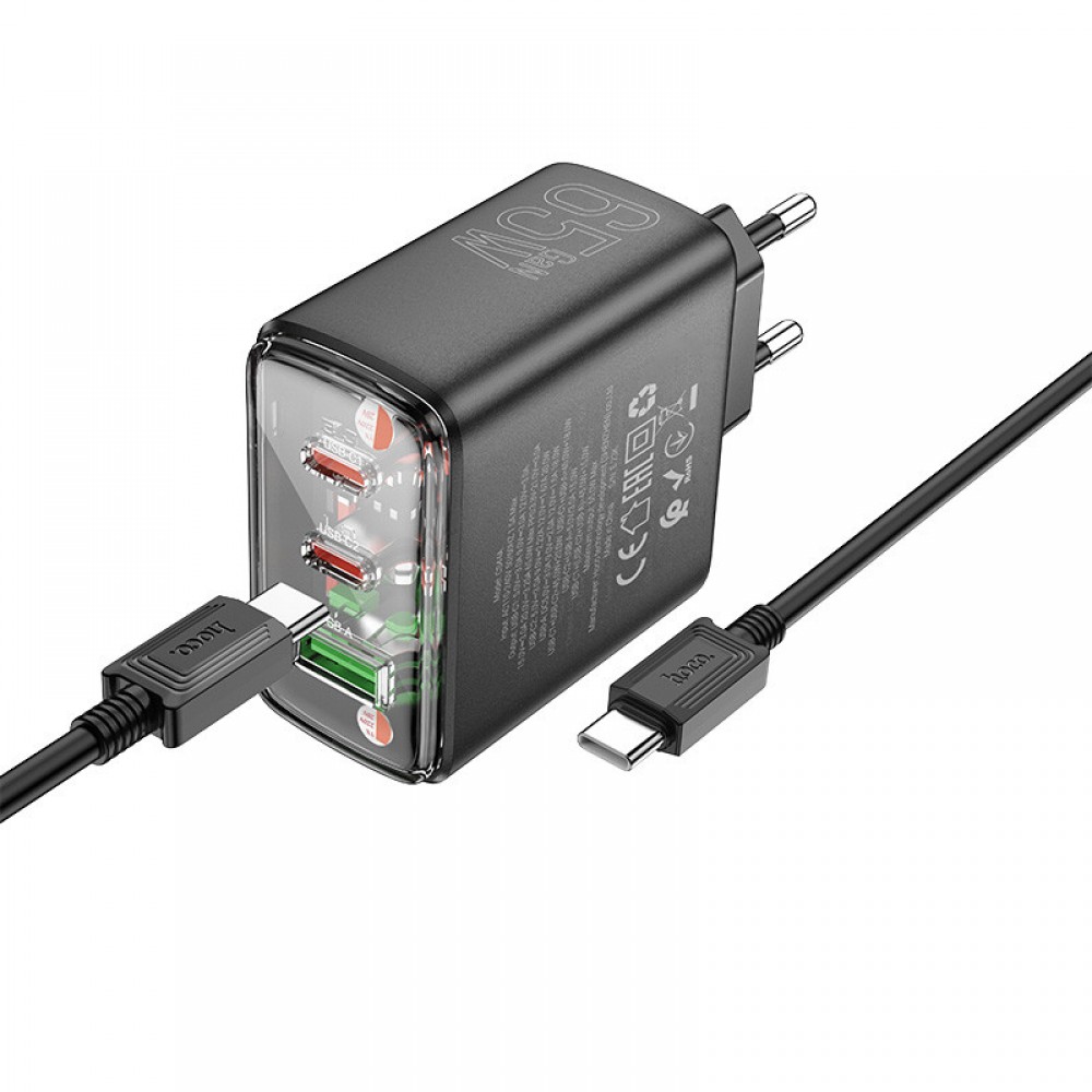 МЗП Hoco CS44A Smart PD65W (1USB-A/2С) + кабель Type-C to Type-C