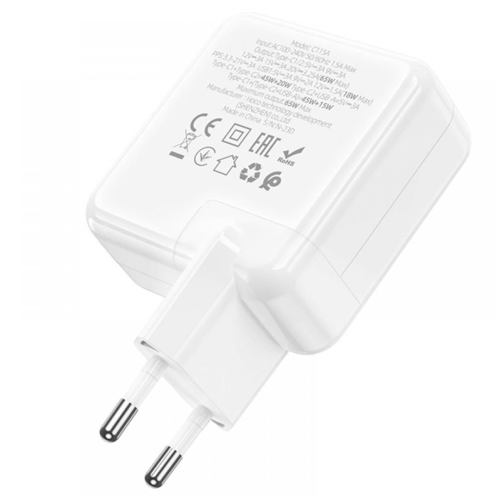 СЗУ Hoco C115A Header PD65W+QC3.0 (1USB-A/2C) СЗУ Hoco C115A Header PD65W+QC3.0 (1USB-A/2C)