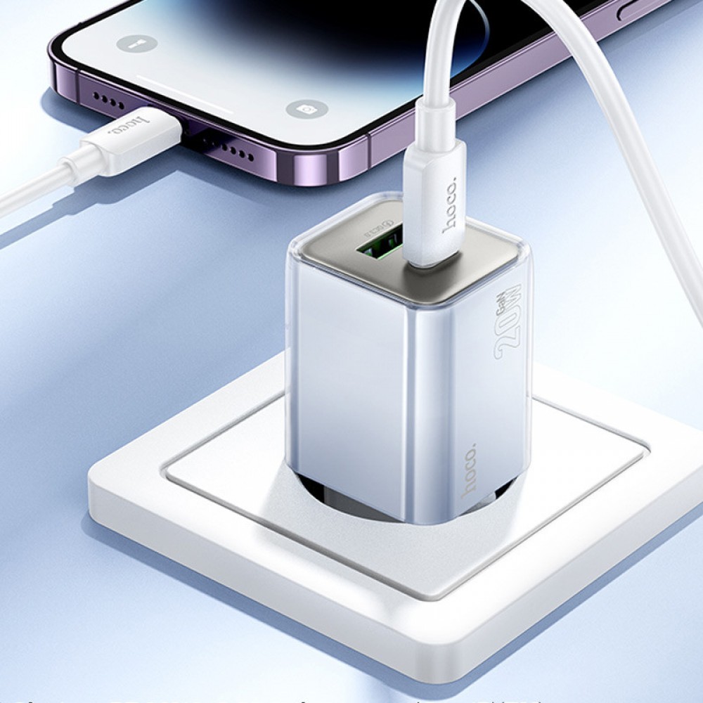 МЗП Hoco N46 Glorious PD20W+QC3.0 (1USB-A/1C) + Type-C to Lightning МЗП Hoco N46 Glorious PD20W+QC3.0 (1USB-A/1C) + Type-C to Lightning