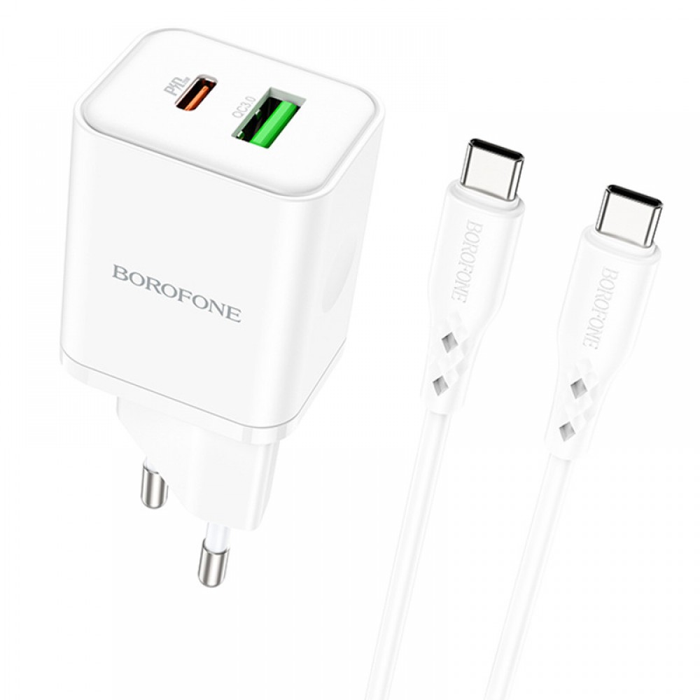 МЗП Borofone BN7 PD20W+QC3.0 (1USB-A/1C) + кабель Type-C to Type-C МЗП Borofone BN7 PD20W+QC3.0 (1USB-A/1C) + кабель Type-C to Type-C