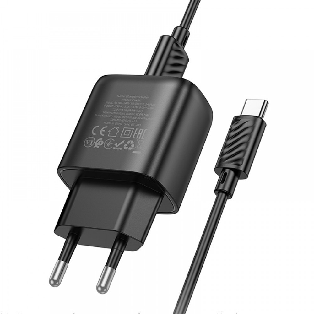 СЗУ Hoco C140A Smart QC3.0 18W (1USB-A) + кабель USB to Type-C
