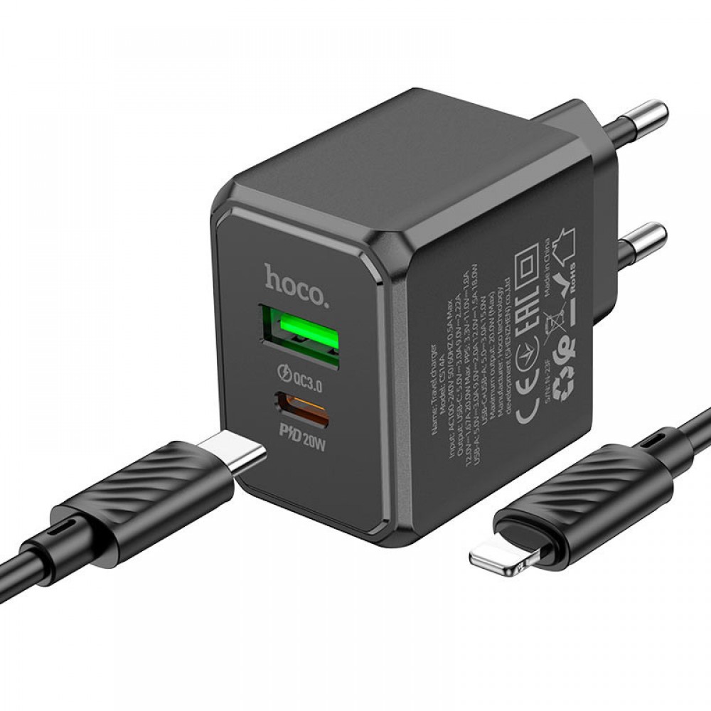 МЗП Hoco CS14A PD20W+QC3.0 (1USB-A/1C) + Type-C to Lightning