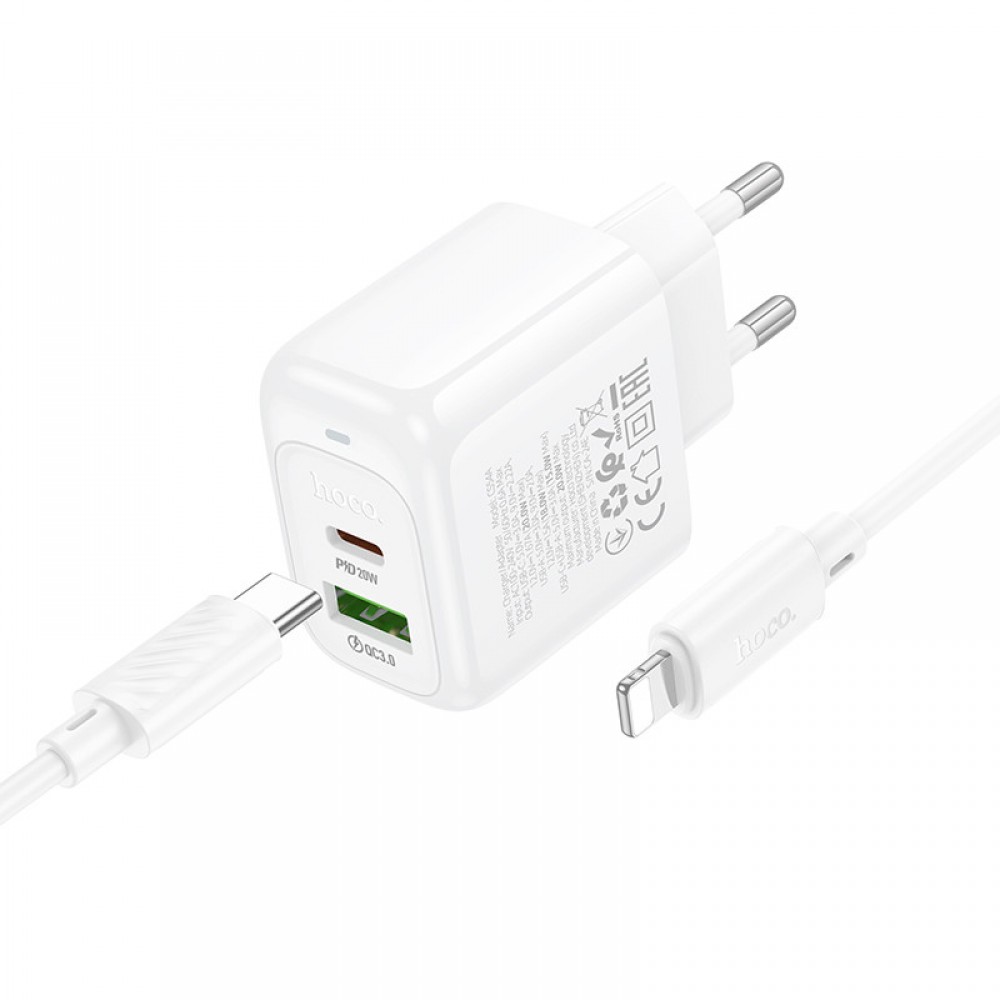 СЗУ Hoco CS54A Surplus PD20W+QC3.0 (1USB-A/1C) + кабель Type-C to Lightning