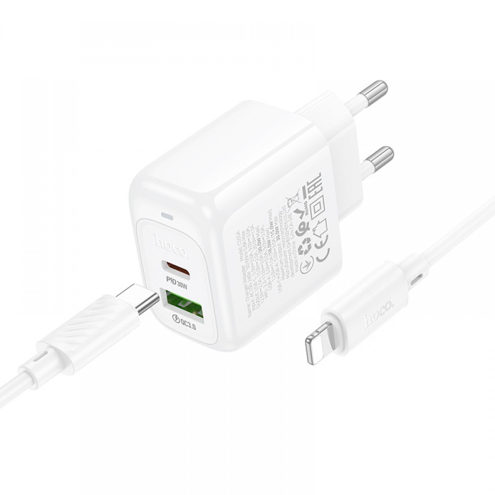 МЗП Hoco CS55A Surplus PD30W+QC3.0 (1USB-A/1C) + кабель Type-C to Lightning