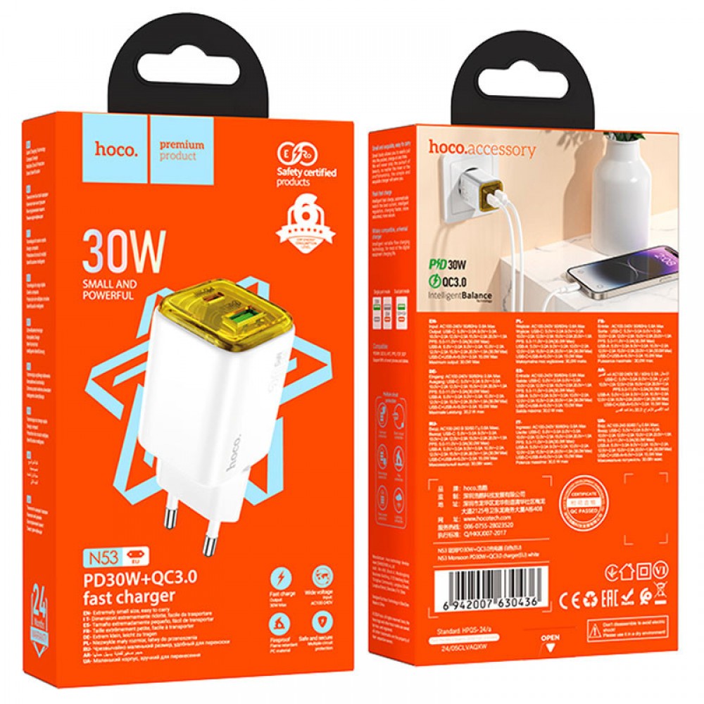 МЗП Hoco N53 Monsoon PD30W+QC3.0 (1USB-A/1C)
