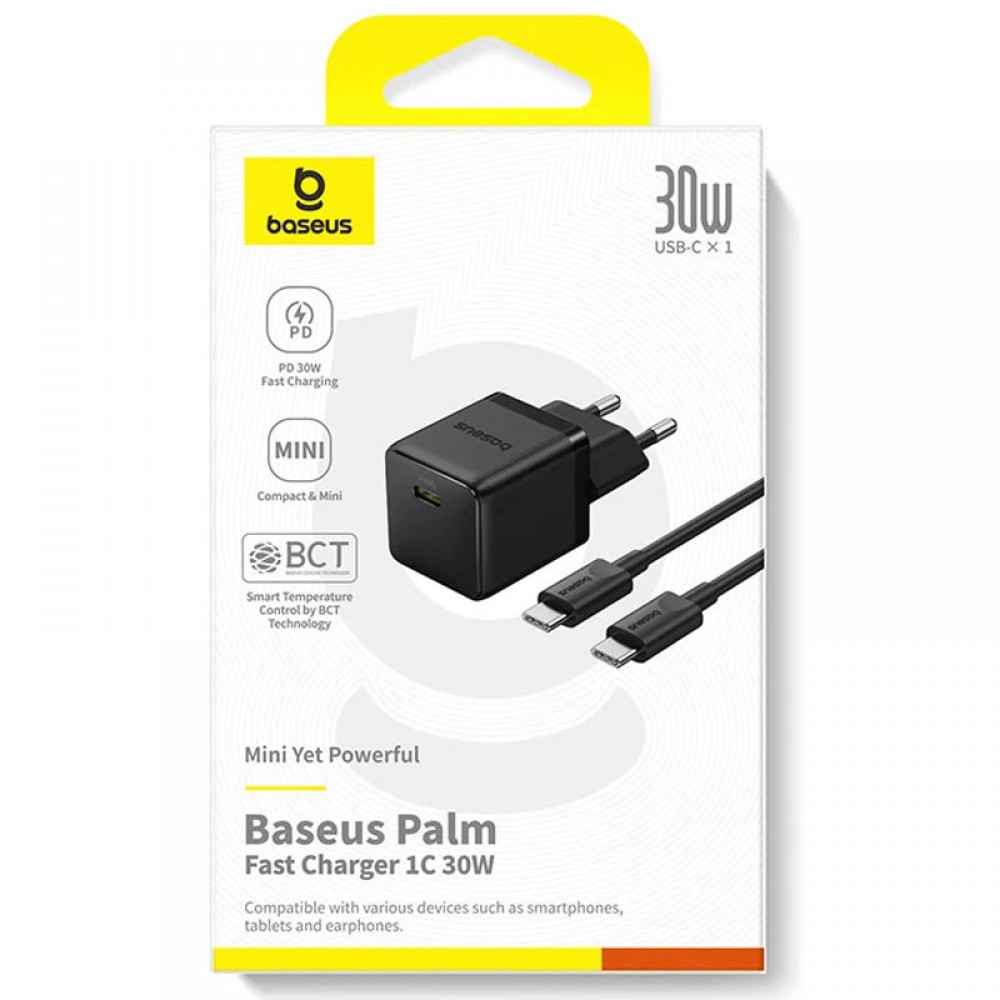СЗУ Baseus Palm Fast Charger 30W (1USB-C) + кабель Type-C to Type-C (P10111605113-01)
