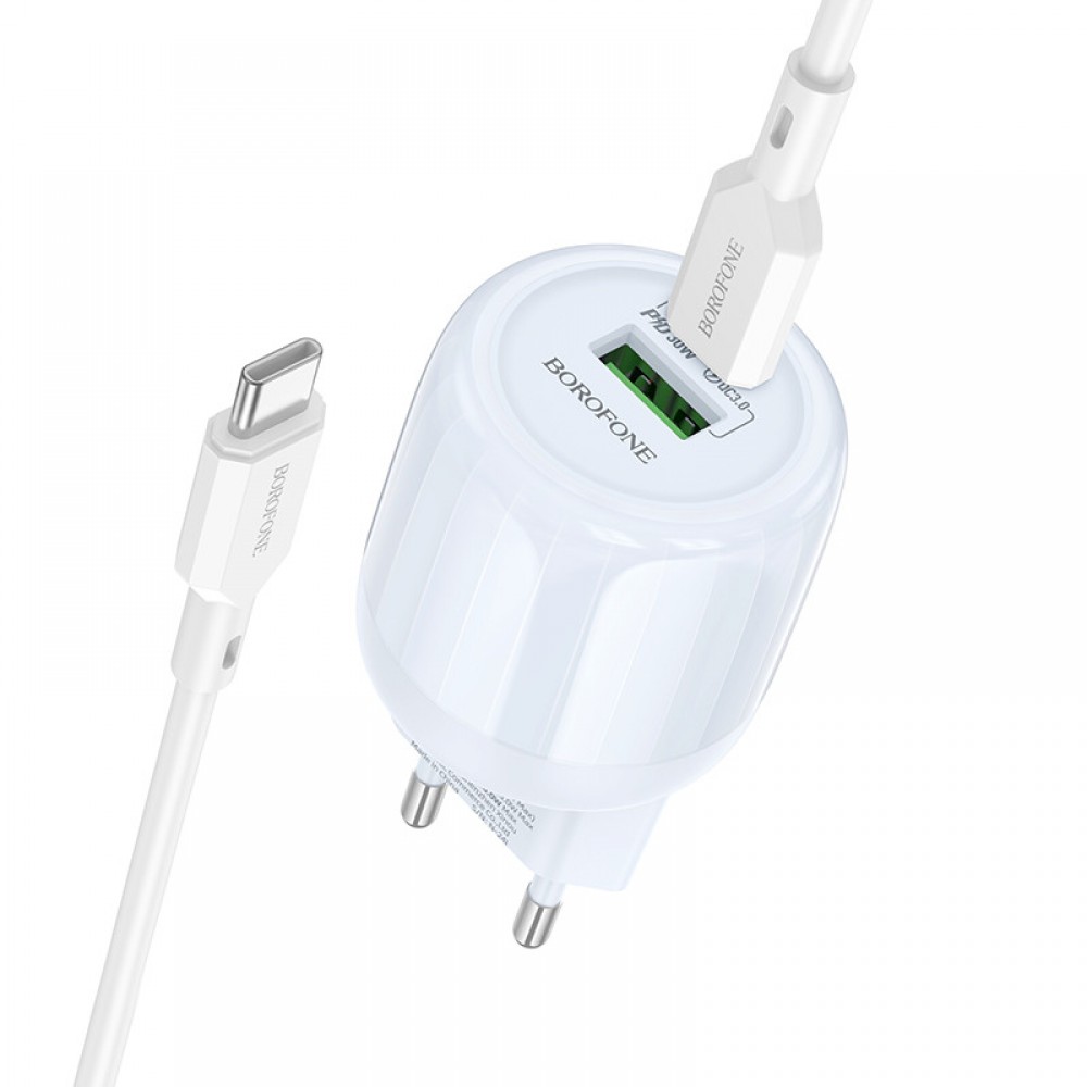 МЗП Borofone BA94A Lustrous PD30W+QC3.0 (1USB-A/1C) + кабель Type-C to Type-C