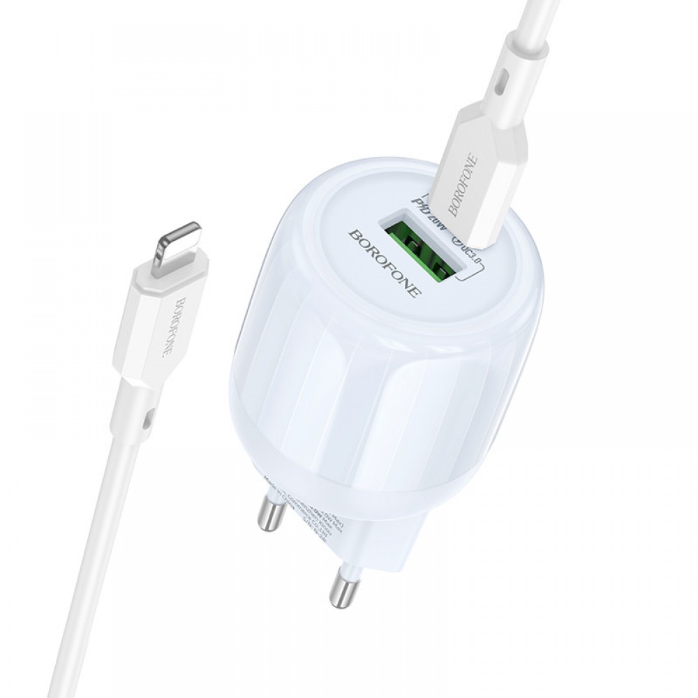 СЗУ Borofone BA93A Lustrous PD20W+QC3.0 (1USB-A/1C) + кабель Type-C to Lightning