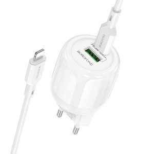МЗП Borofone BA93A Lustrous PD20W+QC3.0 (1USB-A/1C) + кабель Type-C to Lightning