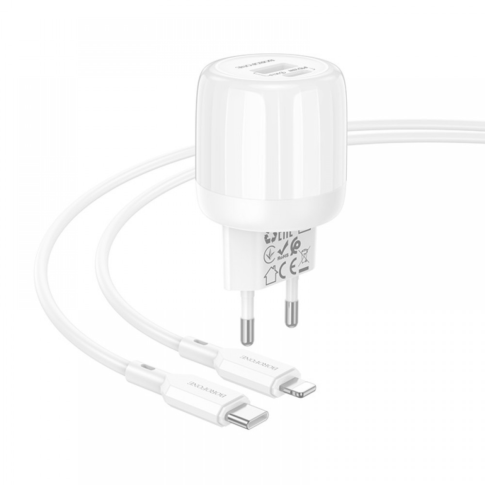 МЗП Borofone BA93A Lustrous PD20W+QC3.0 (1USB-A/1C) + кабель Type-C to Lightning МЗП Borofone BA93A Lustrous PD20W+QC3.0 (1USB-A/1C) + кабель Type-C to Lightning
