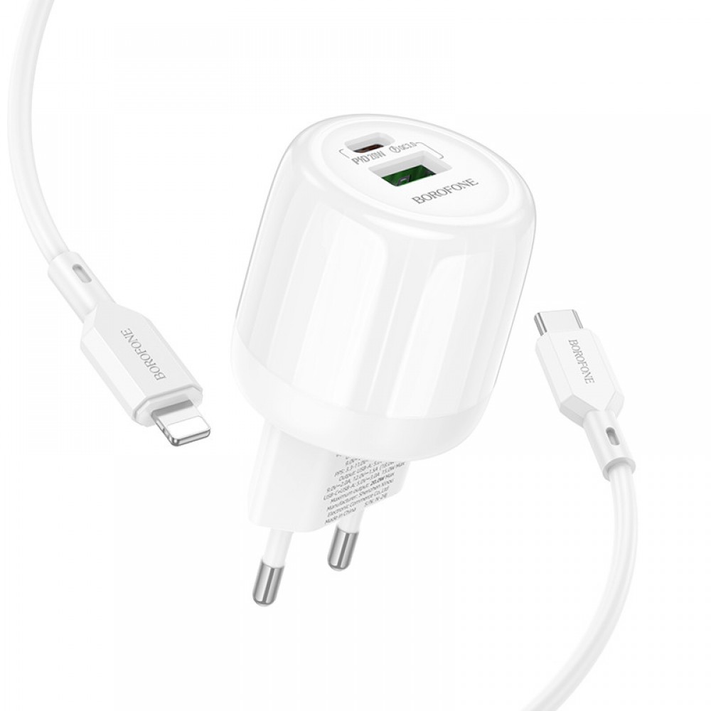 МЗП Borofone BA93A Lustrous PD20W+QC3.0 (1USB-A/1C) + кабель Type-C to Lightning МЗП Borofone BA93A Lustrous PD20W+QC3.0 (1USB-A/1C) + кабель Type-C to Lightning