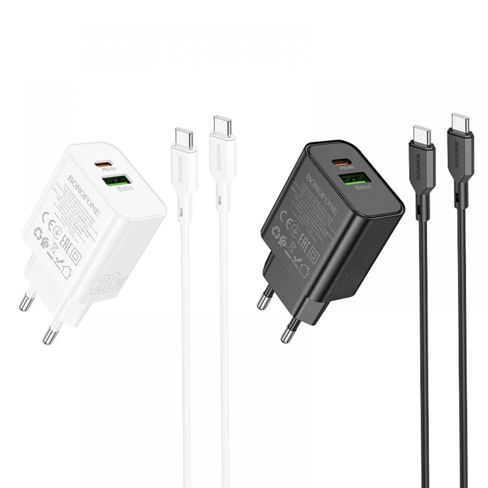 МЗП Borofone BA88A Navy PD20W+QC3.0 (1USB-A/1C) + кабель Type-C to Type-C