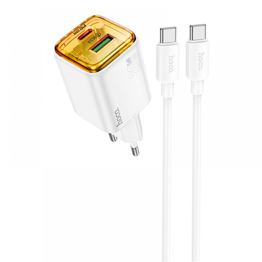 МЗП Hoco N52 Monsoon PD20W+QC3.0 (1USB-A/1C) + кабель Type-C to Type-C МЗП Hoco N52 Monsoon PD20W+QC3.0 (1USB-A/1C) + кабель Type-C to Type-C