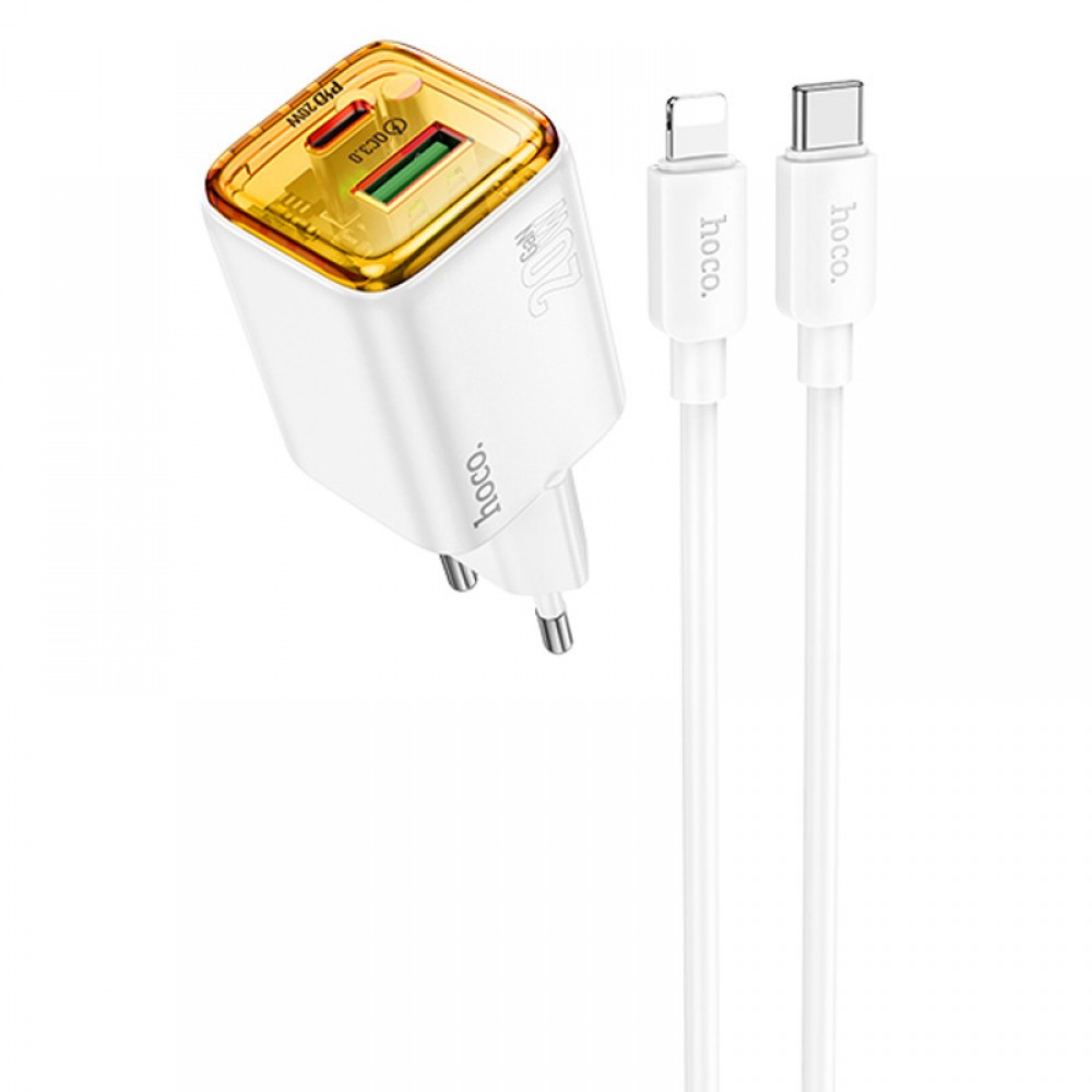 МЗП Hoco N52 Monsoon PD20W+QC3.0 (1USB-A/1C) + кабель Type-C to Lightning МЗП Hoco N52 Monsoon PD20W+QC3.0 (1USB-A/1C) + кабель Type-C to Lightning