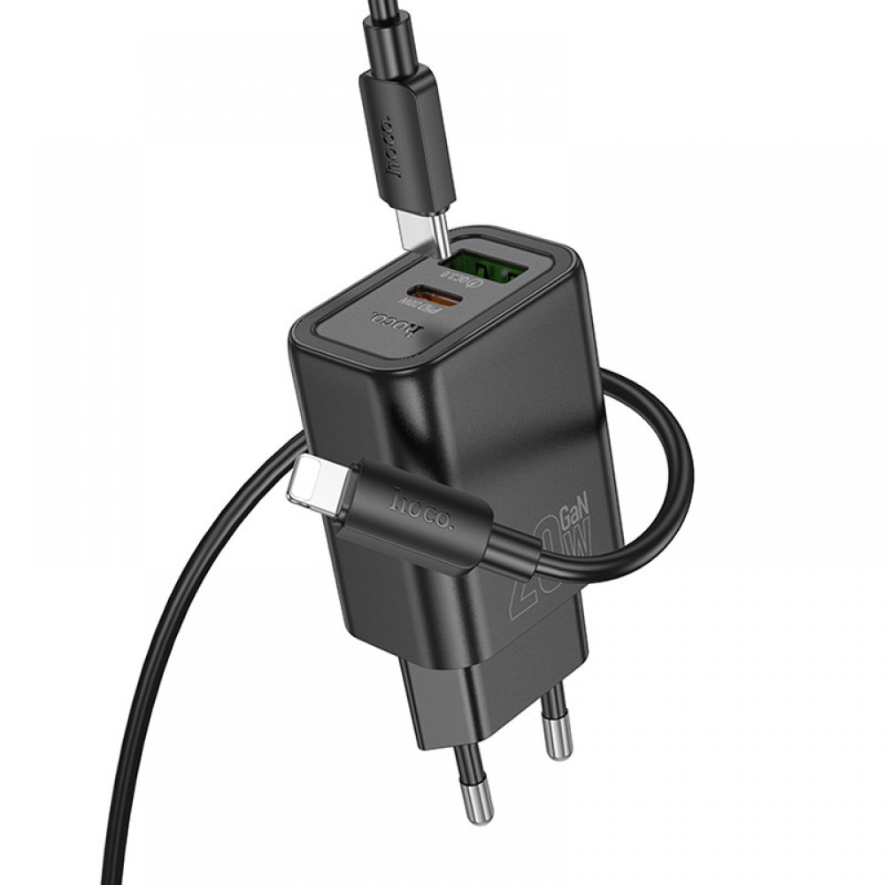 СЗУ Hoco N61 Gentle PD20W+QC3.0 (1USB-A/1C) + кабель Type-C to Lightning
