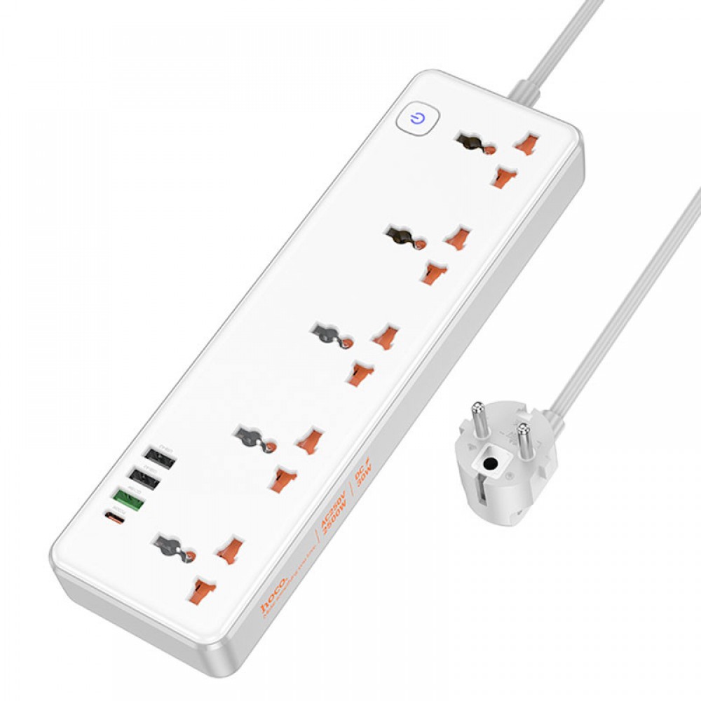 Удлинитель Hoco AC14A Rico PD30W (3USB-A/1C/5xSocket) (1.5m)