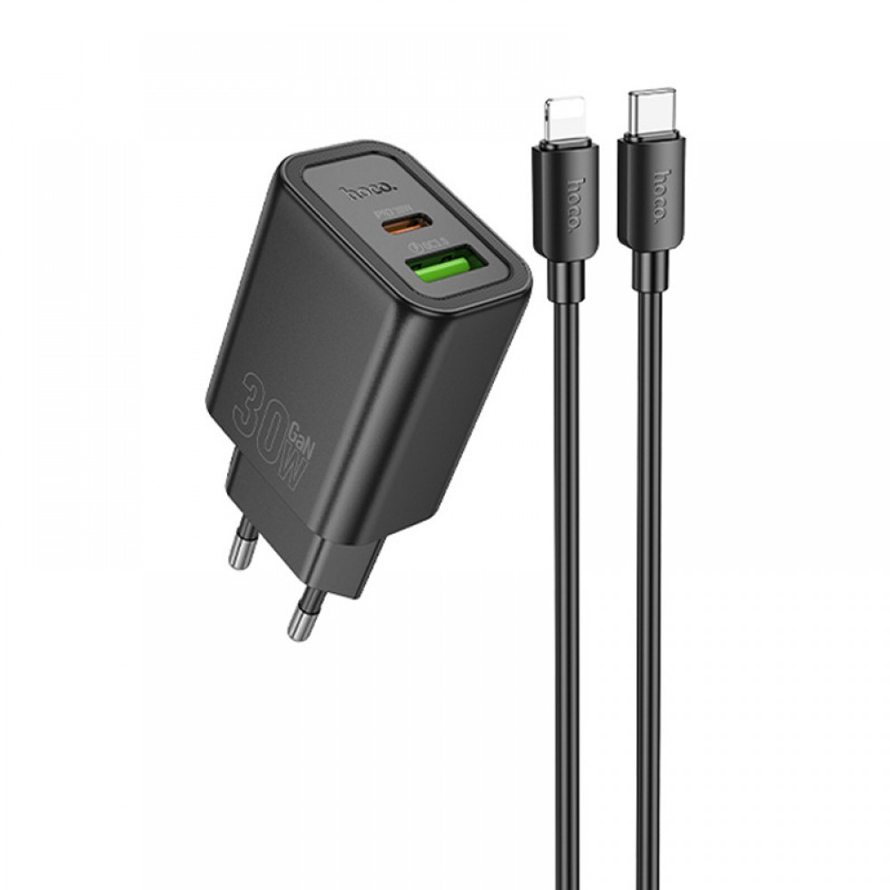 СЗУ Hoco N63 Gentle PD30W+QC3.0 (1USB-A/1C) + кабель Type-C to Lightning