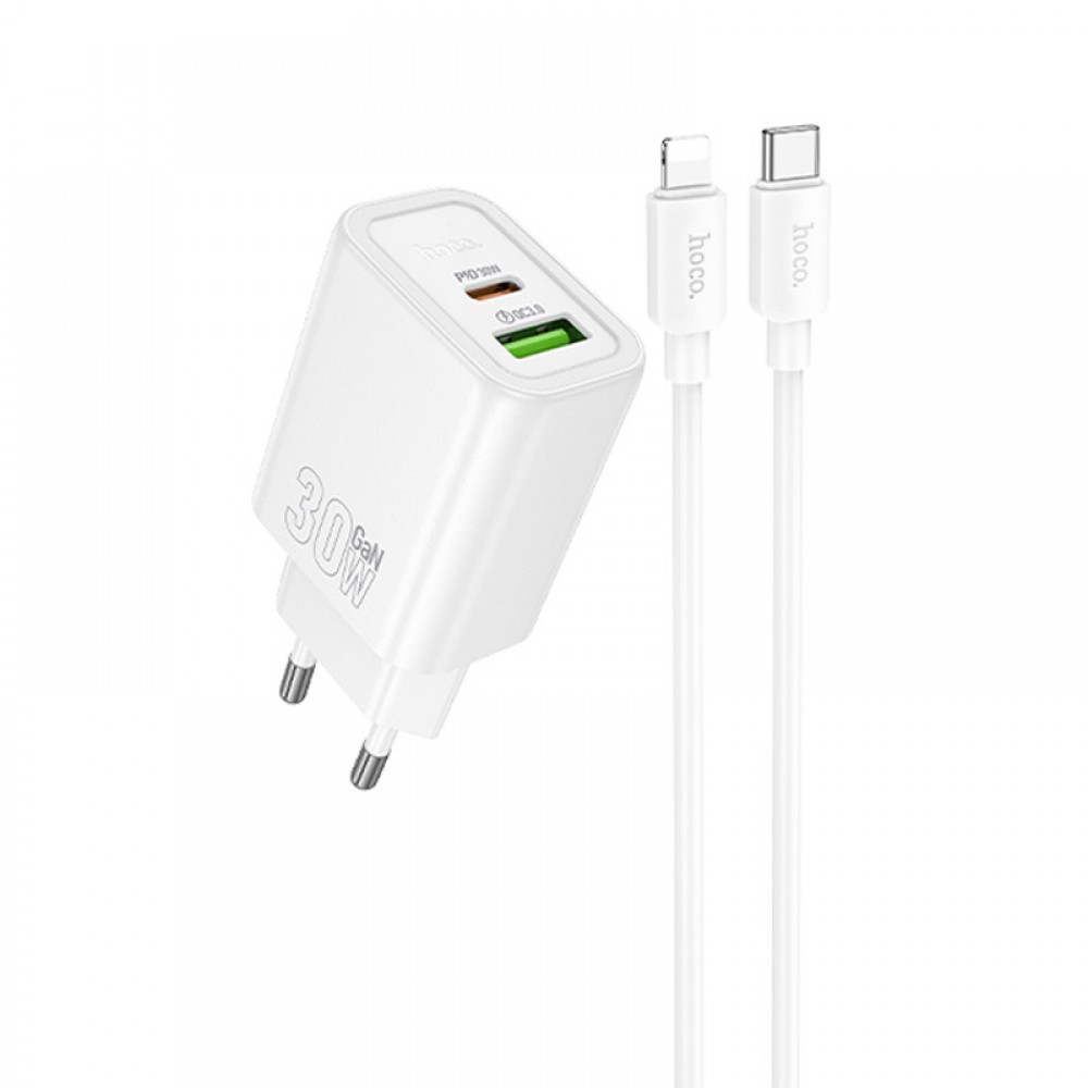 СЗУ Hoco N63 Gentle PD30W+QC3.0 (1USB-A/1C) + кабель Type-C to Lightning СЗУ Hoco N63 Gentle PD30W+QC3.0 (1USB-A/1C) + кабель Type-C to Lightning