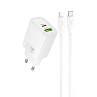 СЗУ Hoco N63 Gentle PD30W+QC3.0 (1USB-A/1C) + кабель Type-C to Lightning