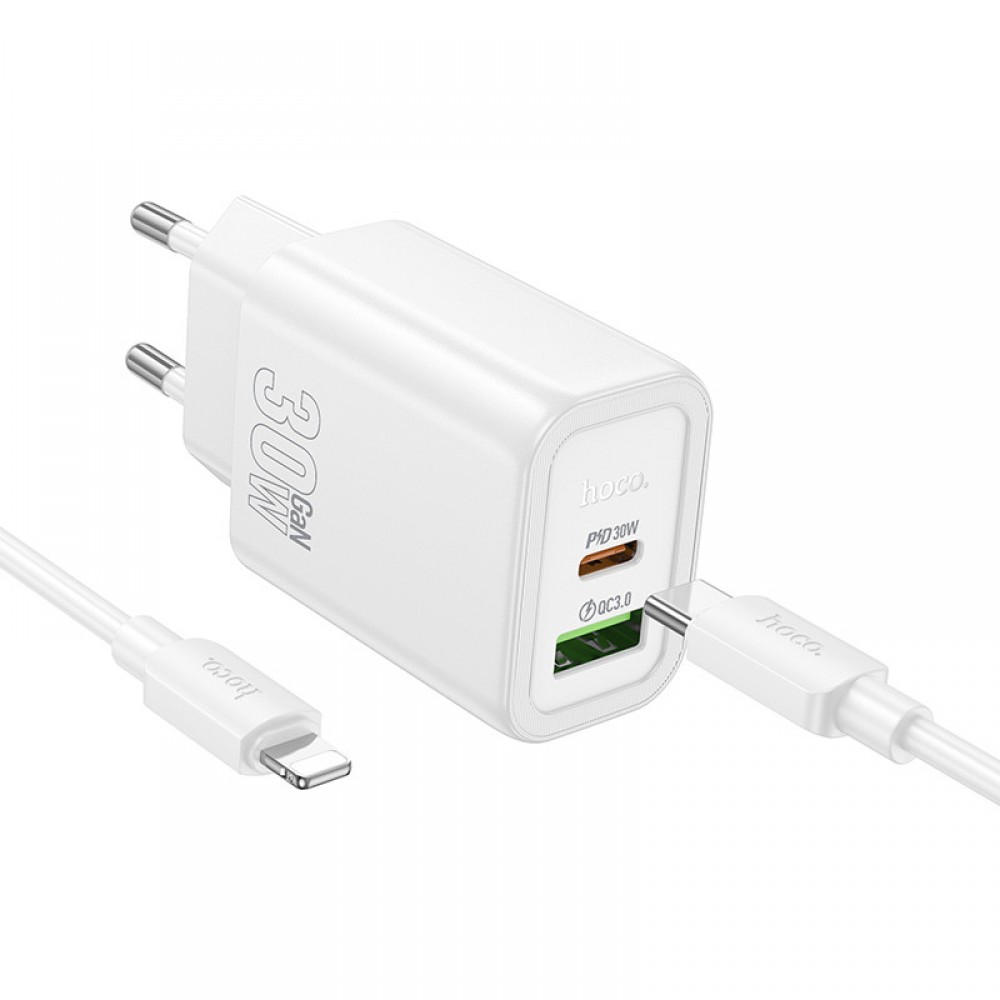 СЗУ Hoco N63 Gentle PD30W+QC3.0 (1USB-A/1C) + кабель Type-C to Lightning СЗУ Hoco N63 Gentle PD30W+QC3.0 (1USB-A/1C) + кабель Type-C to Lightning