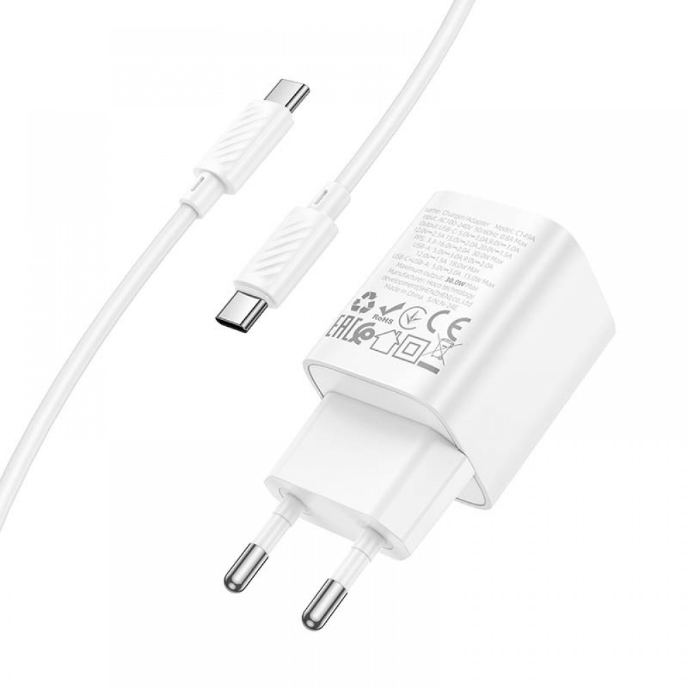 СЗУ Hoco C149A Charm PD30W+QC3.0 (1USB-A/1C) + кабель Type-C to Type-C