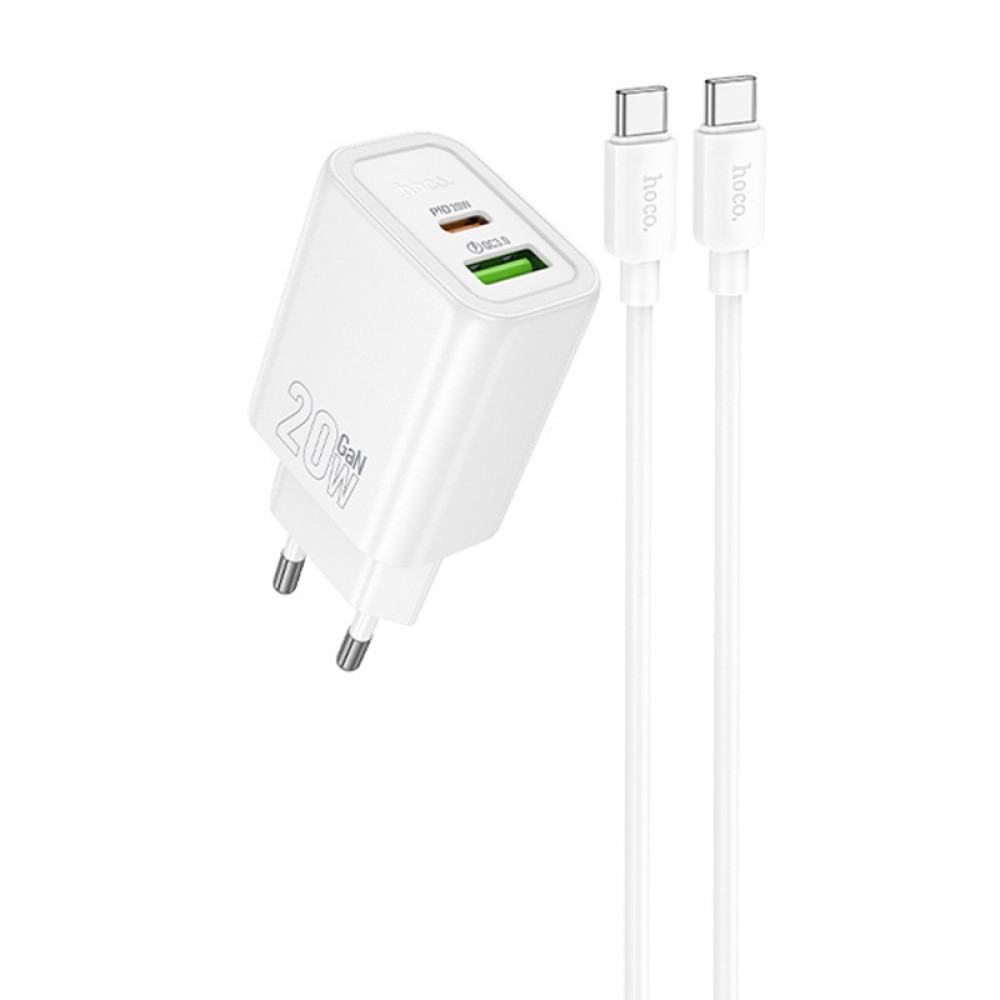 МЗП Hoco N61 Gentle PD20W+QC3.0 (1USB-A/1C) + кабель Type-C to Type-C МЗП Hoco N61 Gentle PD20W+QC3.0 (1USB-A/1C) + кабель Type-C to Type-C